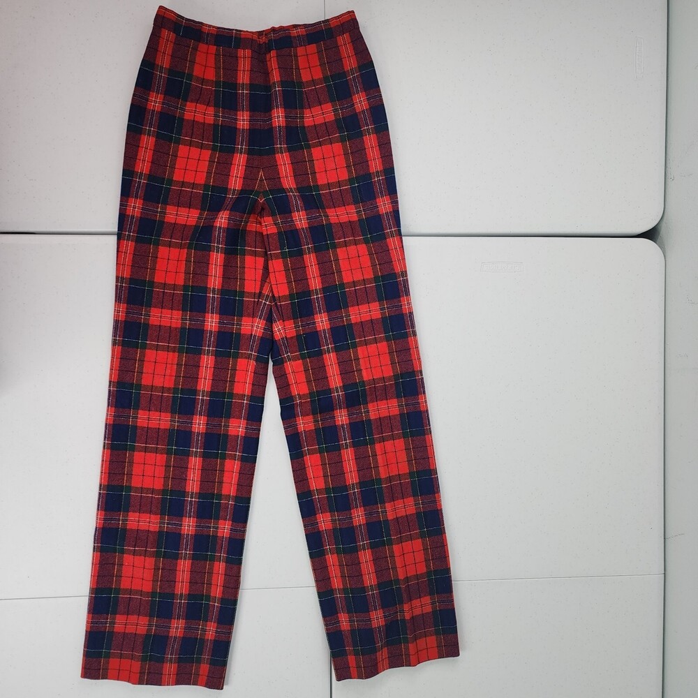 Vintage 70s Pendleton Scotish Tartan Wool Red Plaid Pants High Rise Sz 14(28x31)